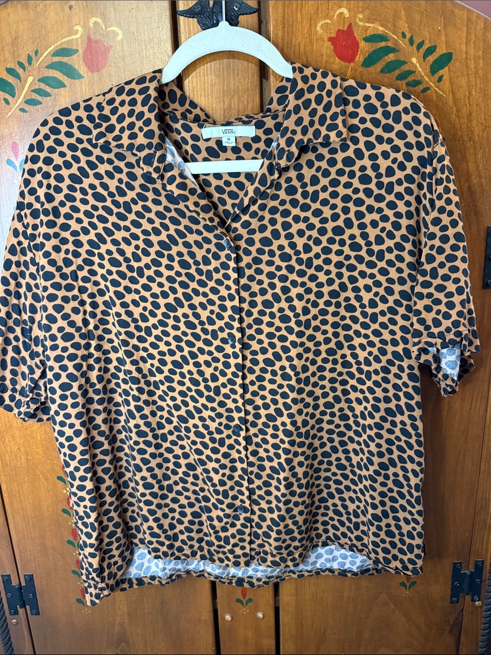 Vans Brown Button-Up Top animal print so cute! Medium